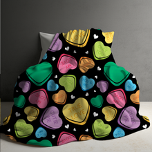 Load image into Gallery viewer, Blanket - Valentine’s Day - Conversation Hearts on Black
