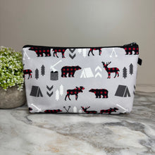 Load image into Gallery viewer, Pouch - Holiday Christmas - Plaid Woodland Creatures on Grey