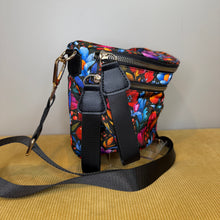 Load image into Gallery viewer, The Roni Nylon Crossbody - Floral Bright Red Blue on Black