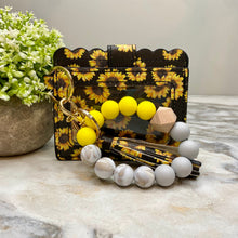 Load image into Gallery viewer, Silicone Bracelet Keychain with Scalloped Card Holder - Sunflower