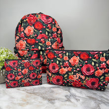 Load image into Gallery viewer, Mini Backpack, Pouch, & Mini Pouch Bundled Set - Embroidery Rose Floral
