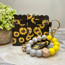 Load image into Gallery viewer, Silicone Bracelet Keychain with Scalloped Card Holder - Sunflower