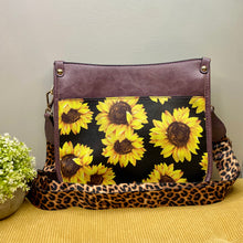 Load image into Gallery viewer, Audrey Crossbody Purse - Sunflowers on Eggplant