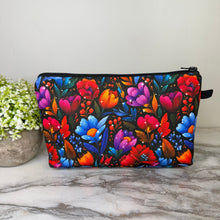 Load image into Gallery viewer, Pouch - Floral Bright Red Blue on Black