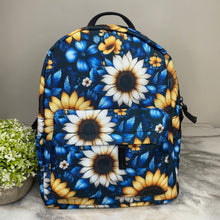 Load image into Gallery viewer, Mini Backpack - Floral, Blue Yellow White Sunflower