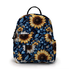 Load image into Gallery viewer, Mini Backpack - Floral, Blue Yellow White Sunflower