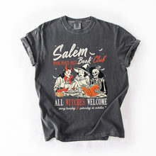 Load image into Gallery viewer, Salem Book Club All Witches Welcome Halloween Edition Cozy Book Lover Comfort Colors Tee