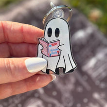 Load image into Gallery viewer, Ghost Reading Red White and Royal Blue Keychain