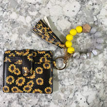Load image into Gallery viewer, Silicone Bracelet Keychain with Scalloped Card Holder - Sunflower