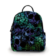 Load image into Gallery viewer, Mini Backpack - Halloween Fall, Blue Green Skull