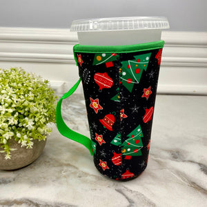 Neoprene Cup Holder Koozie Tumbler with Handle - Christmas Design