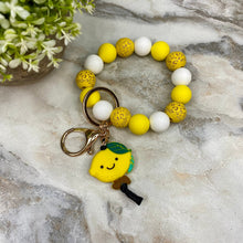 Load image into Gallery viewer, Wood &amp; Silicone Bracelet Keychain - Lemon
