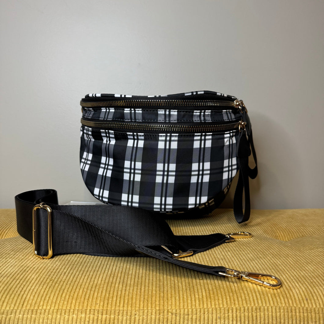 The Roni Nylon Crossbody - Black & White Plaid