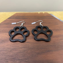 Load image into Gallery viewer, Acrylic Dangle Cutout Earrings - Black Paw Print
