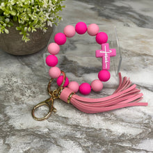 Load image into Gallery viewer, Silicone Bracelet Keychain - Jesus, Dusty &amp; Hot Pink
