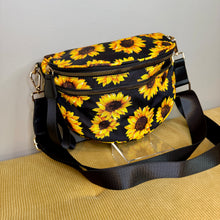 Load image into Gallery viewer, The Roni Nylon Crossbody - Floral Yellow Sunflower on Black

