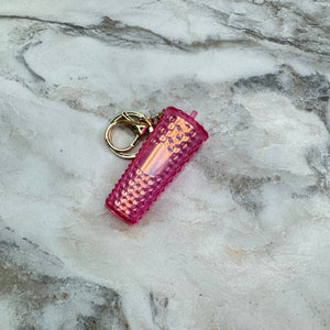 Keychain - Studded Tumbler - Pink Holographic