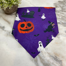 Load image into Gallery viewer, Dog Bandana - Halloween - Witch Grave Ghost Web
