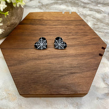 Load image into Gallery viewer, Acrylic Stud Earrings - Halloween - Spider Web Hearts
