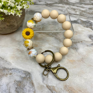 Silicone Bracelet Keychain - Tan Yellow Sunflower Gold