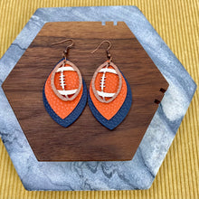 Load image into Gallery viewer, Faux Leather Earrings with Wood - Triple Football Teardrops
