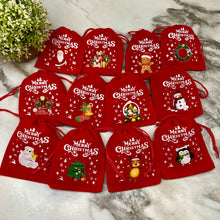 Load image into Gallery viewer, Mini Drawstring Cinch Bags - Suede - Red Christmas
