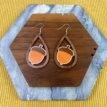 Load image into Gallery viewer, Wooden Teardrop Cutout Earrings - Fall - Acorn
