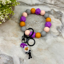 Load image into Gallery viewer, Silicone Bracelet Keychain - Halloween - Gnome Pumpkin Purple Orange
