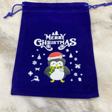 Load image into Gallery viewer, Mini Drawstring Cinch Bags - Suede - Blue Christmas
