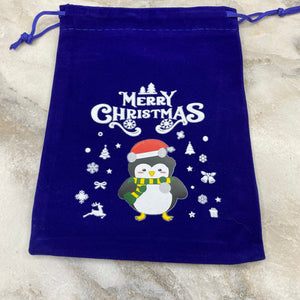 Mini Drawstring Cinch Bags - Suede - Blue Christmas