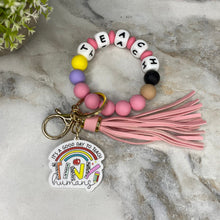 Load image into Gallery viewer, Silicone &amp; Acrylic Bracelet Keychain - Teach - Pink
