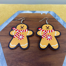 Load image into Gallery viewer, Wooden Dangle Earrings - Winter - Gingerbread Man
