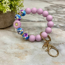 Load image into Gallery viewer, Silicone Bracelet Keychain - Light Purple Floral Sunflower
