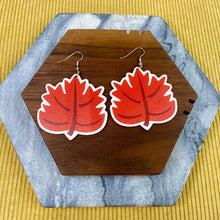 Load image into Gallery viewer, Wooden Dangle Earrings - Fall - Red Leaf
