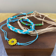 Load image into Gallery viewer, Bracelet Pack - Adjustable String Blue Tan Yellow Sunflower
