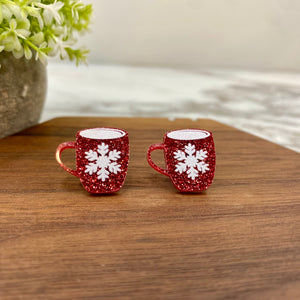 Acrylic Stud Earrings - Christmas - Red Glitter Mug