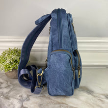Load image into Gallery viewer, Sydney Denim 2-in-1 Sling + Backpack - Blue
