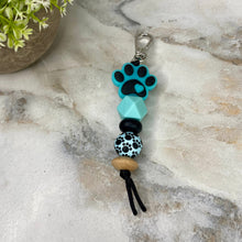 Load image into Gallery viewer, Keychain - Silicone &amp; Wood Bead - Paw Print - Turquoise
