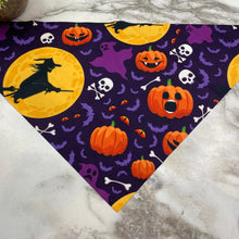 Load image into Gallery viewer, Dog Bandana - Halloween - Purple Bat Cat Eyes
