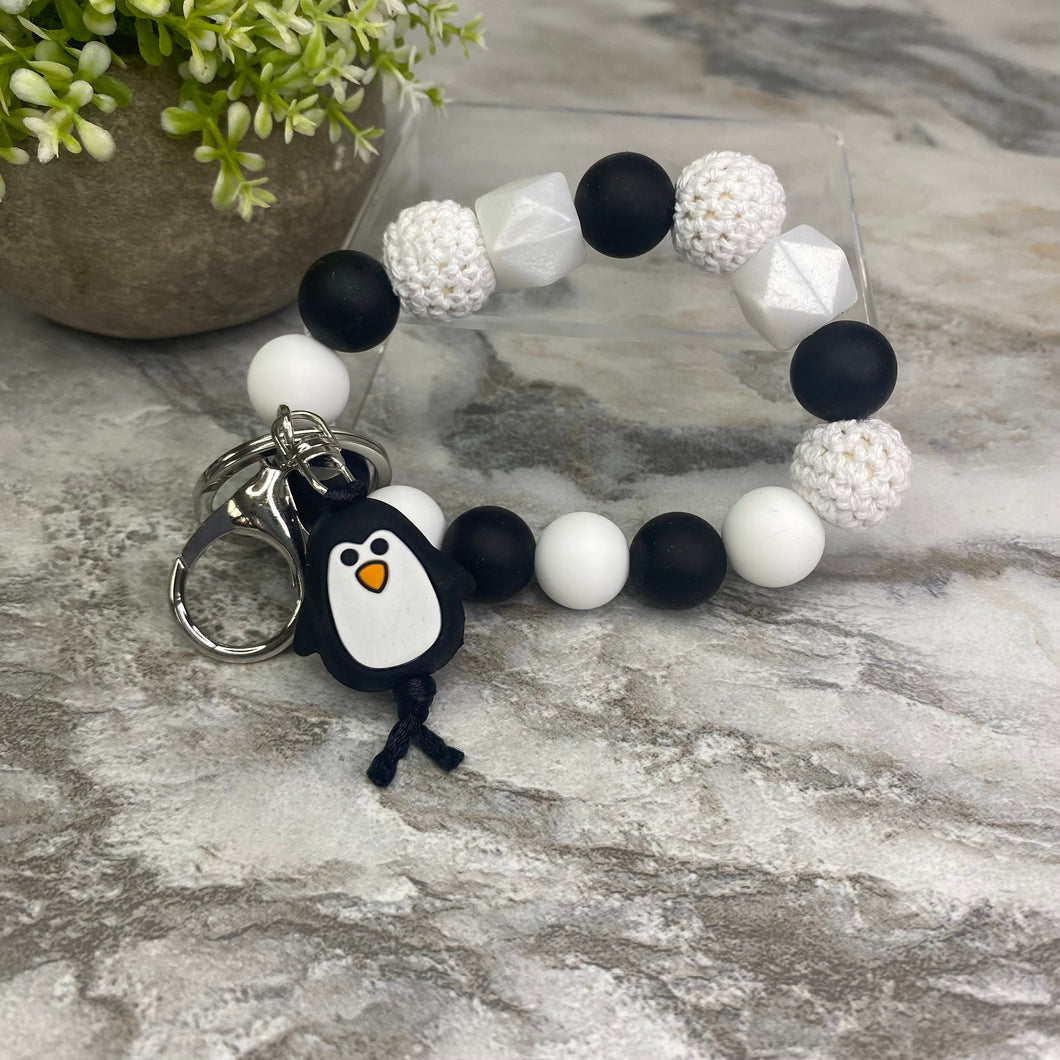 Silicone Bracelet Keychain - Black & White Penguin
