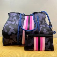 Load image into Gallery viewer, Neoprene Tote - Blue Camo Stripe
