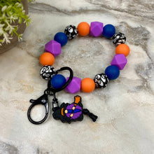 Load image into Gallery viewer, Silicone Bracelet Keychain - Halloween - Gnome Witch Purple Orange Blue
