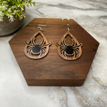 Load image into Gallery viewer, Wooden Dangle Earrings - Halloween - Cutout Spiders
