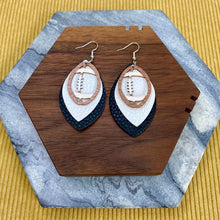 Load image into Gallery viewer, Faux Leather Earrings with Wood - Triple Football Teardrops
