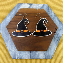 Load image into Gallery viewer, Wooden Dangle Earrings - Fall - Witch Hat
