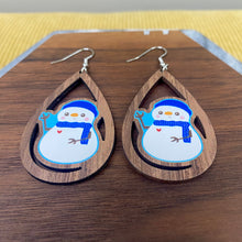 Load image into Gallery viewer, Wooden Teardrop Cutout Earrings - Winter - Snowman
