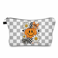 Load image into Gallery viewer, Pouch - Halloween Fall - Pumpkin Daisy Grey Checker
