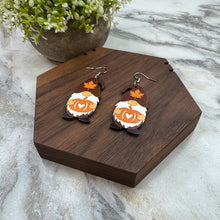 Load image into Gallery viewer, Wooden Dangle Earrings - Fall - Gnome Heart Pumpkin
