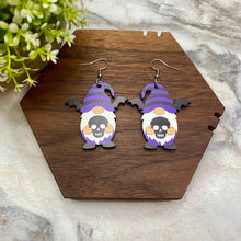 Load image into Gallery viewer, Wooden Dangle Earrings - Halloween - Gnome Wing Skull
