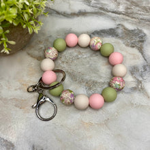 Load image into Gallery viewer, Silicone Bracelet Keychain - Light Green Pink Floral
